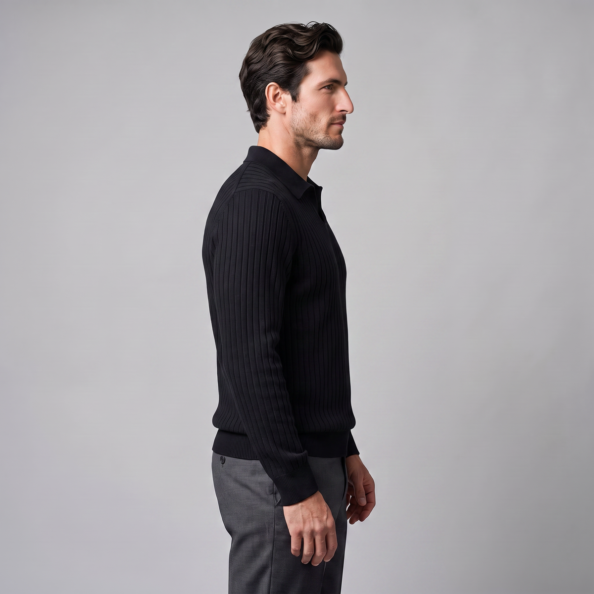Men's Ribbed Knit Polo Sweater Short-Sleeve Collared Casual Everyday