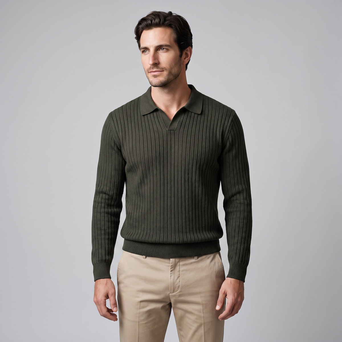 Men's Ribbed Knit Polo Sweater Short-Sleeve Collared Casual Everyday