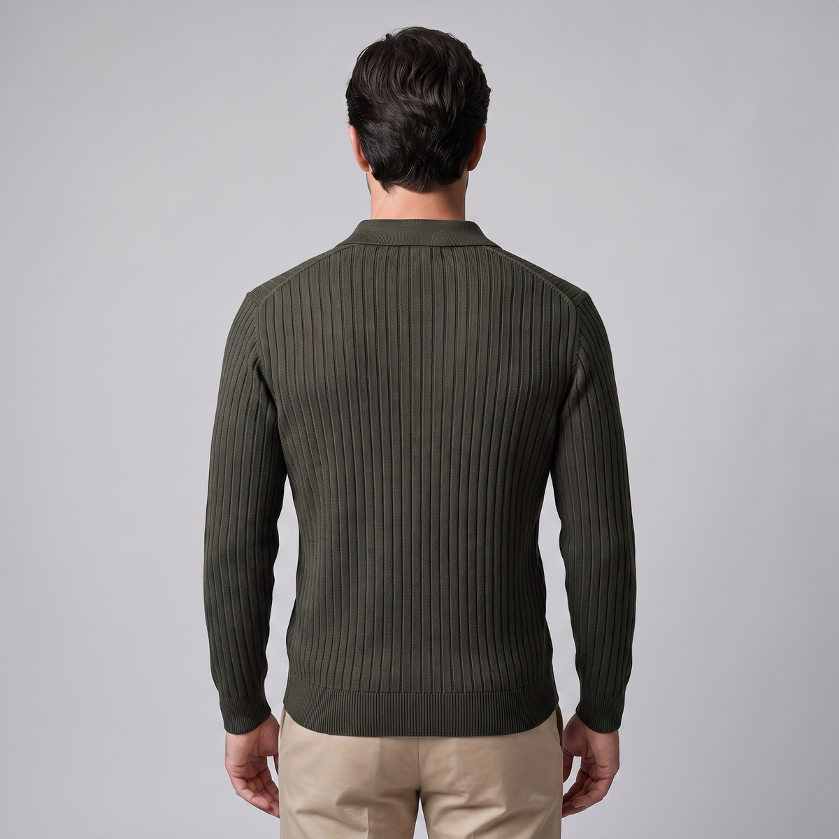 Men's Ribbed Knit Polo Sweater Short-Sleeve Collared Casual Everyday