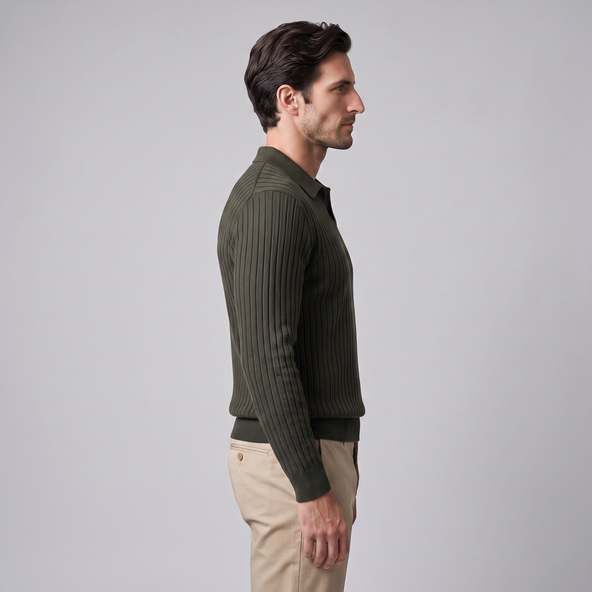Men's Ribbed Knit Polo Sweater Short-Sleeve Collared Casual Everyday