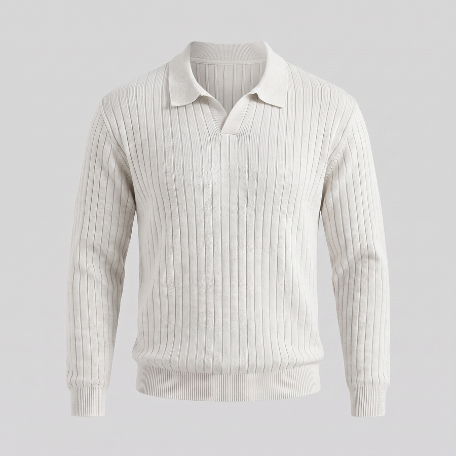 Men's Ribbed Knit Polo Sweater Short-Sleeve Collared Casual Everyday