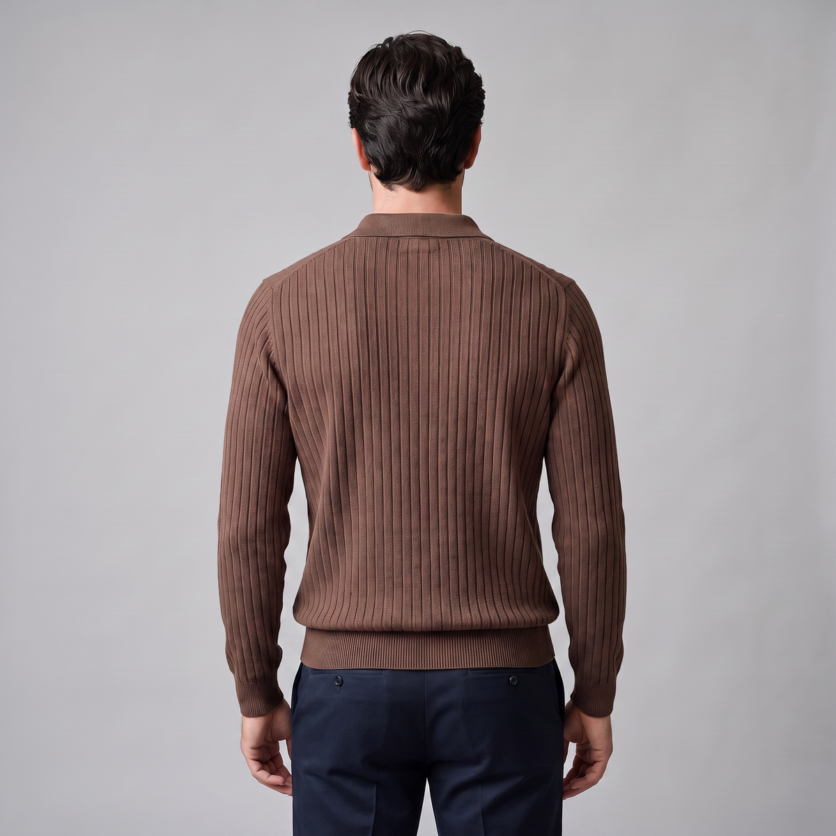 Men's Ribbed Knit Polo Sweater Short-Sleeve Collared Casual Everyday