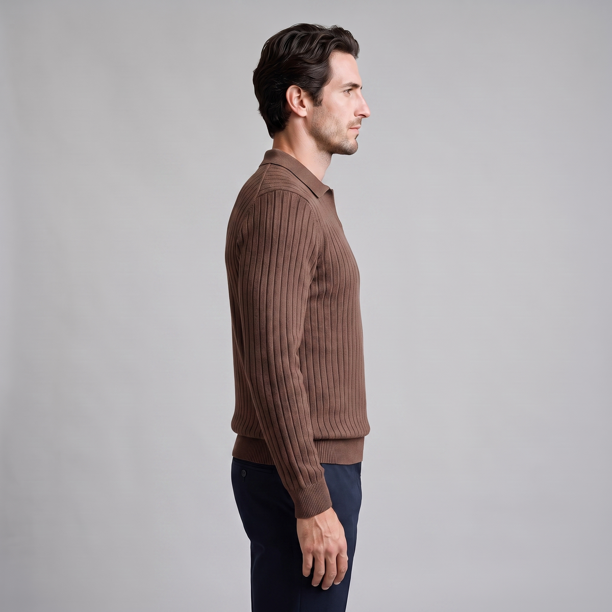 Men's Ribbed Knit Polo Sweater Short-Sleeve Collared Casual Everyday