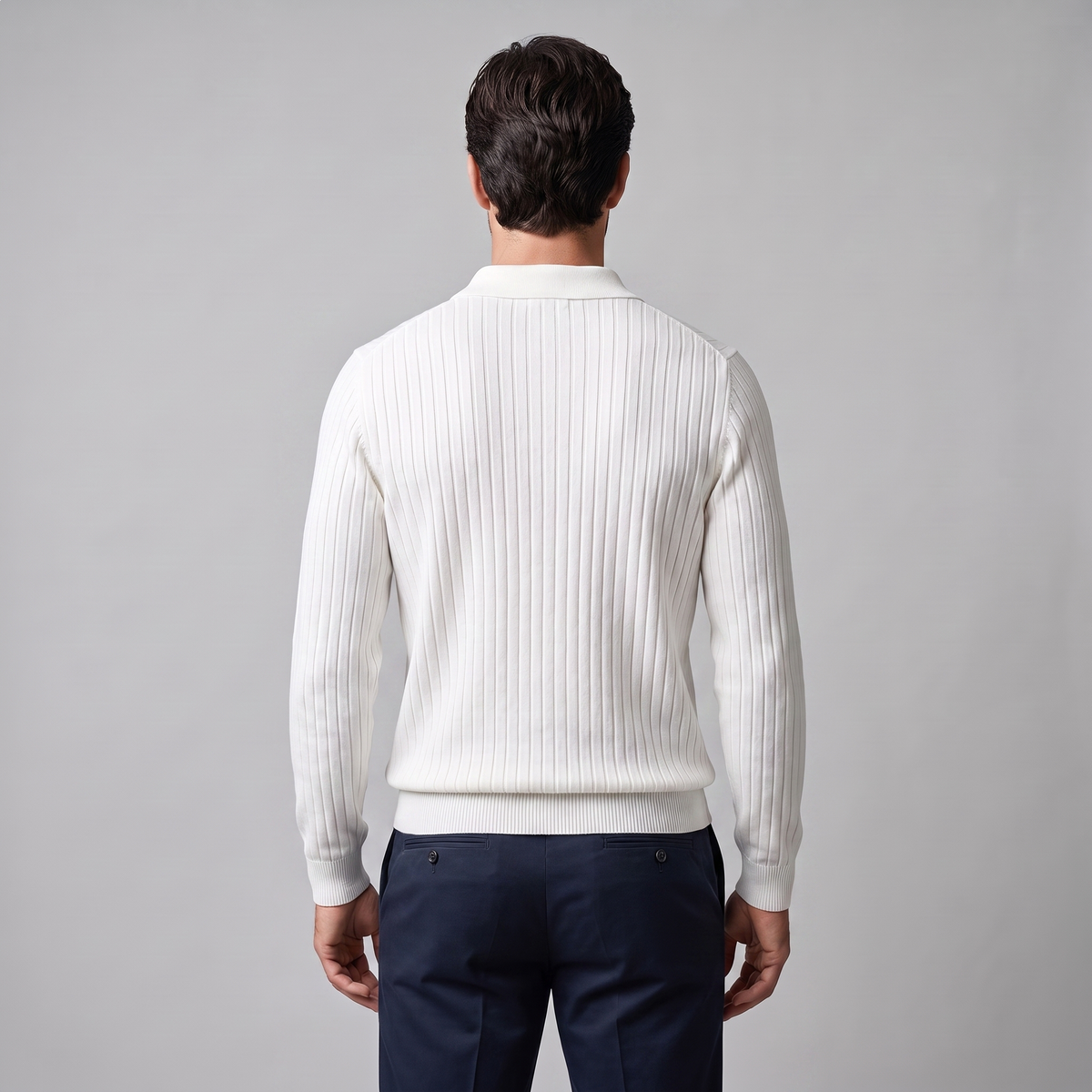 Men's Ribbed Knit Polo Sweater Short-Sleeve Collared Casual Everyday