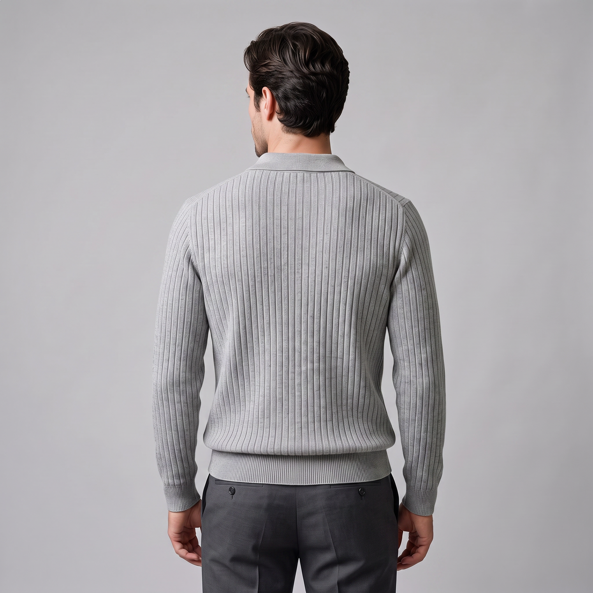Men's Ribbed Knit Polo Sweater Short-Sleeve Collared Casual Everyday