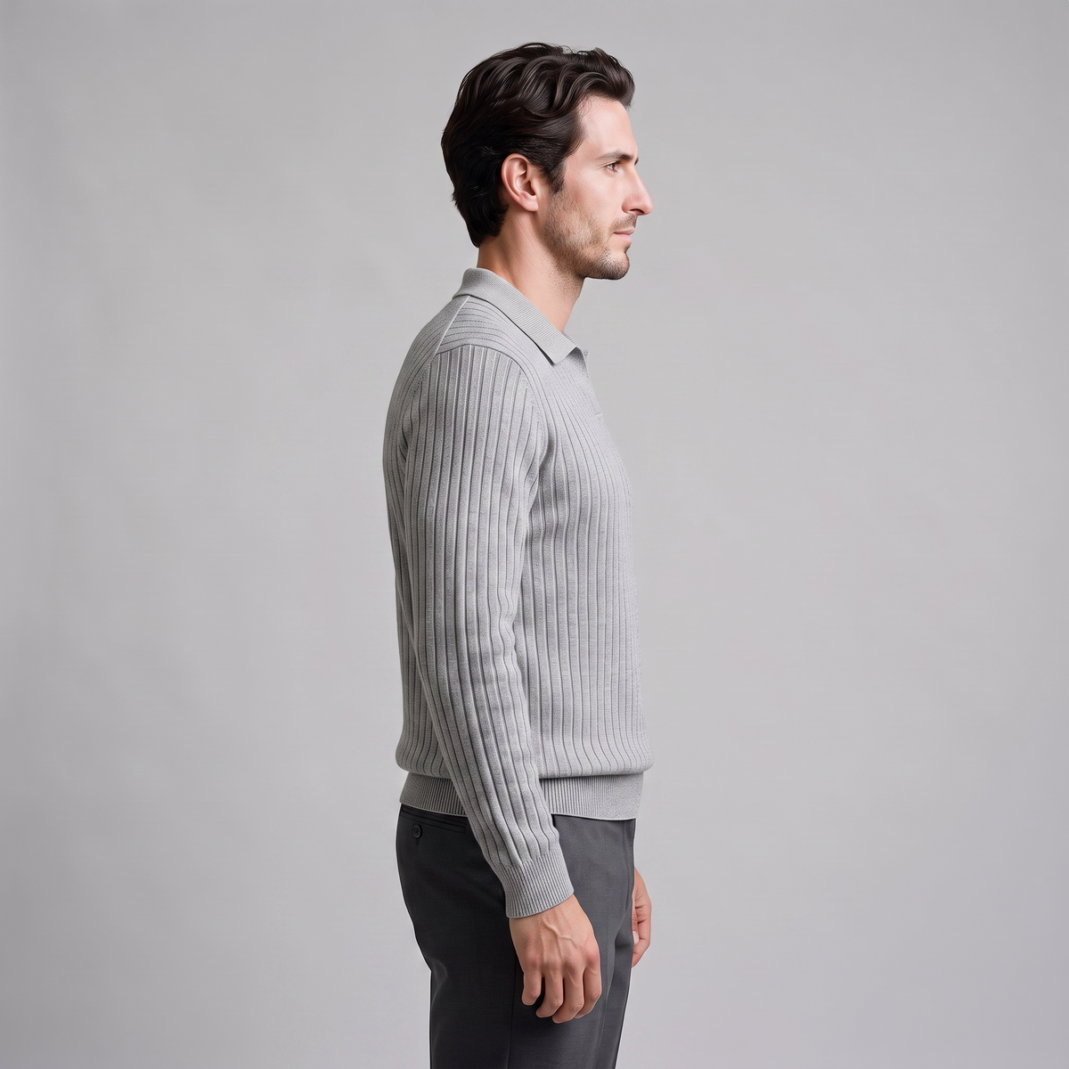 Men's Ribbed Knit Polo Sweater Short-Sleeve Collared Casual Everyday