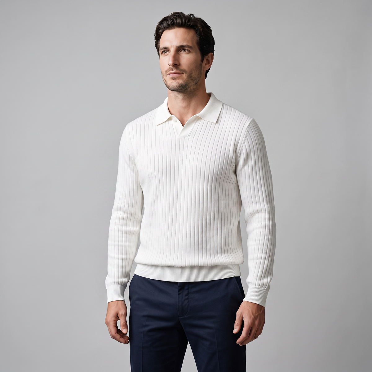 Men's Ribbed Knit Polo Sweater Short-Sleeve Collared Casual Everyday