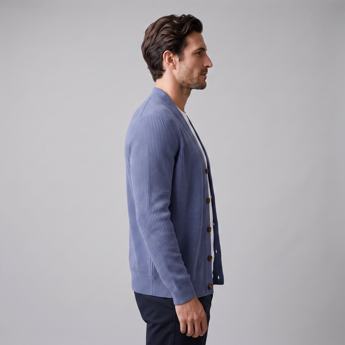 Men's Ribbed Knit Full-Zip Cardigan Relaxed Fit Long Sleeve Casual Layering