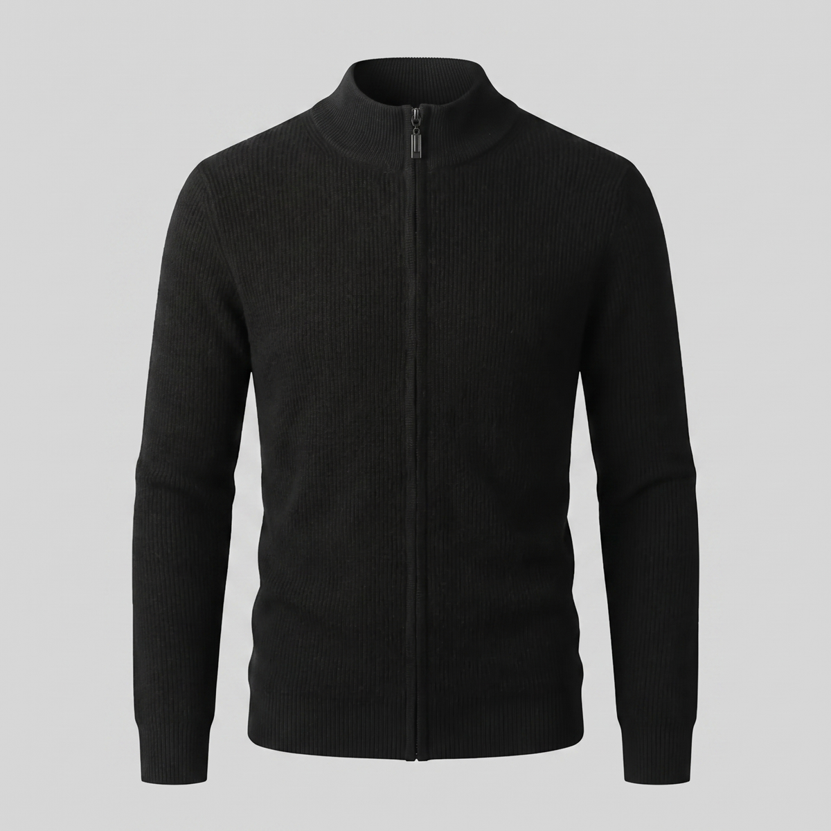 Men's Ribbed Knit Full-Zip Cardigan Relaxed Fit Long Sleeve Casual Layering