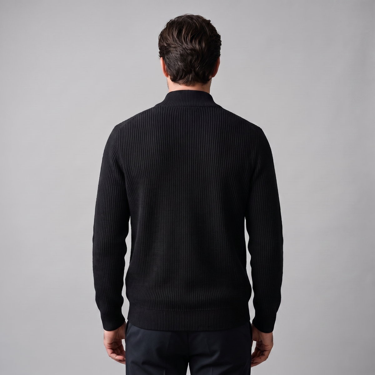 Men's Ribbed Knit Full-Zip Cardigan Relaxed Fit Long Sleeve Casual Layering