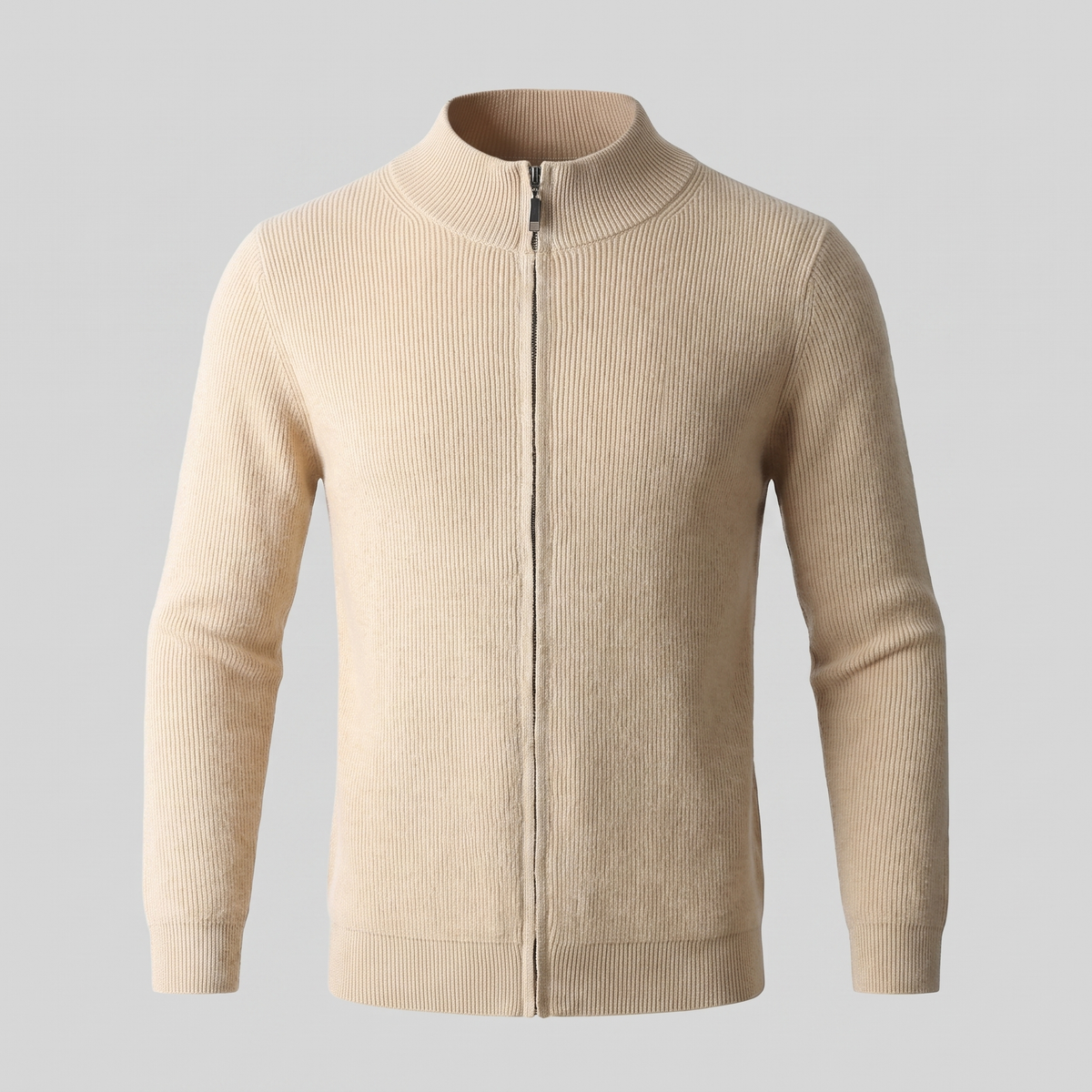 Men's Ribbed Knit Full-Zip Cardigan Relaxed Fit Long Sleeve Casual Layering