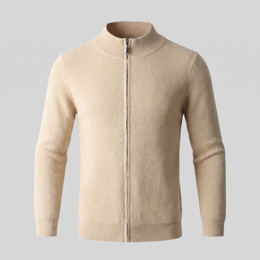 Men's Ribbed Knit Full-Zip Cardigan Relaxed Fit Long Sleeve Casual Layering