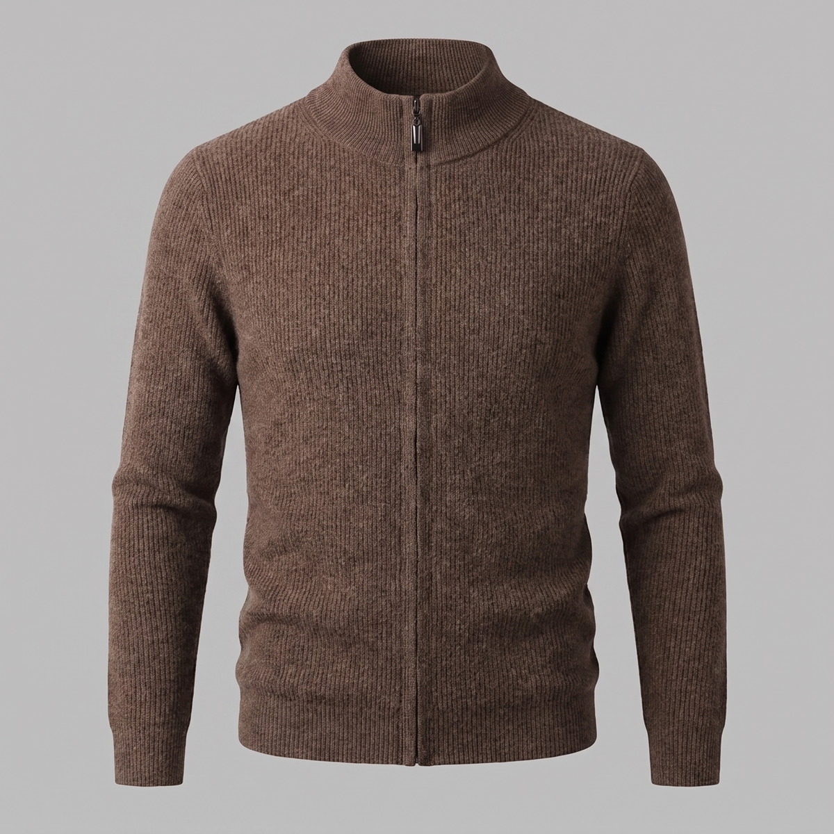 Men's Ribbed Knit Full-Zip Cardigan Relaxed Fit Long Sleeve Casual Layering