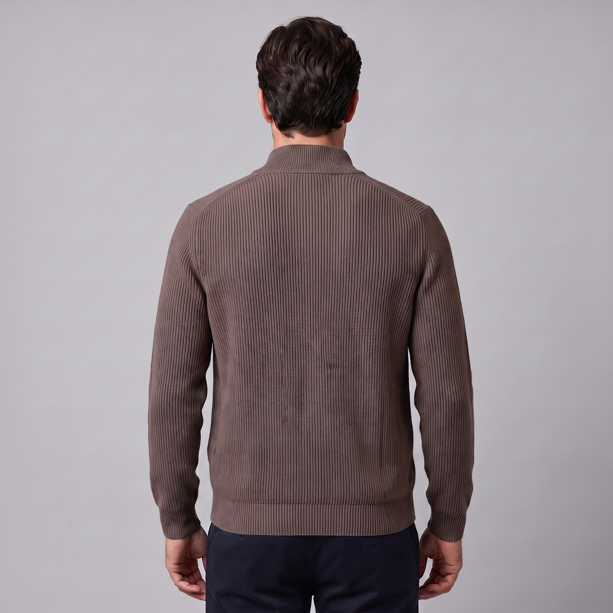 Men's Ribbed Knit Full-Zip Cardigan Relaxed Fit Long Sleeve Casual Layering