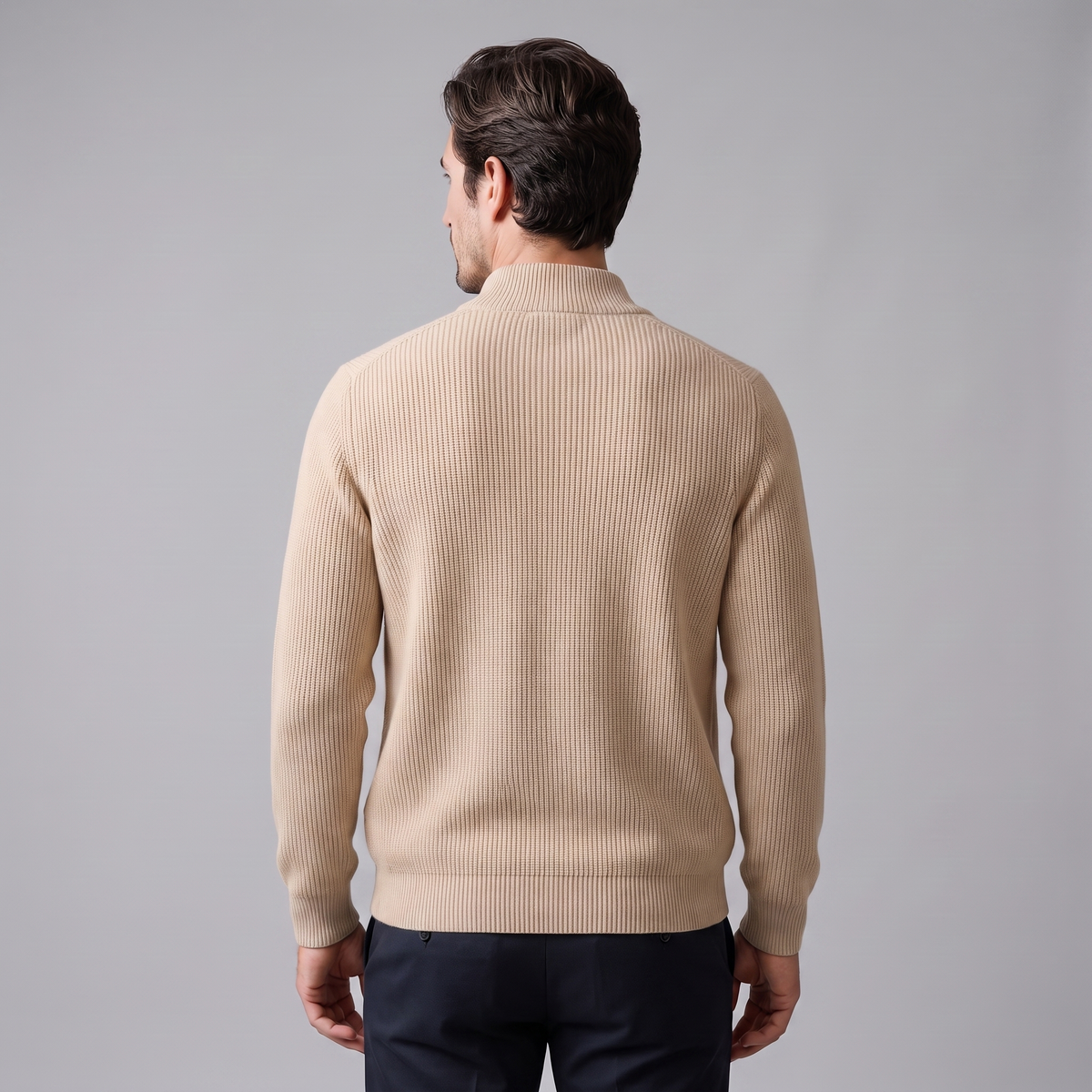 Men's Ribbed Knit Full-Zip Cardigan Relaxed Fit Long Sleeve Casual Layering
