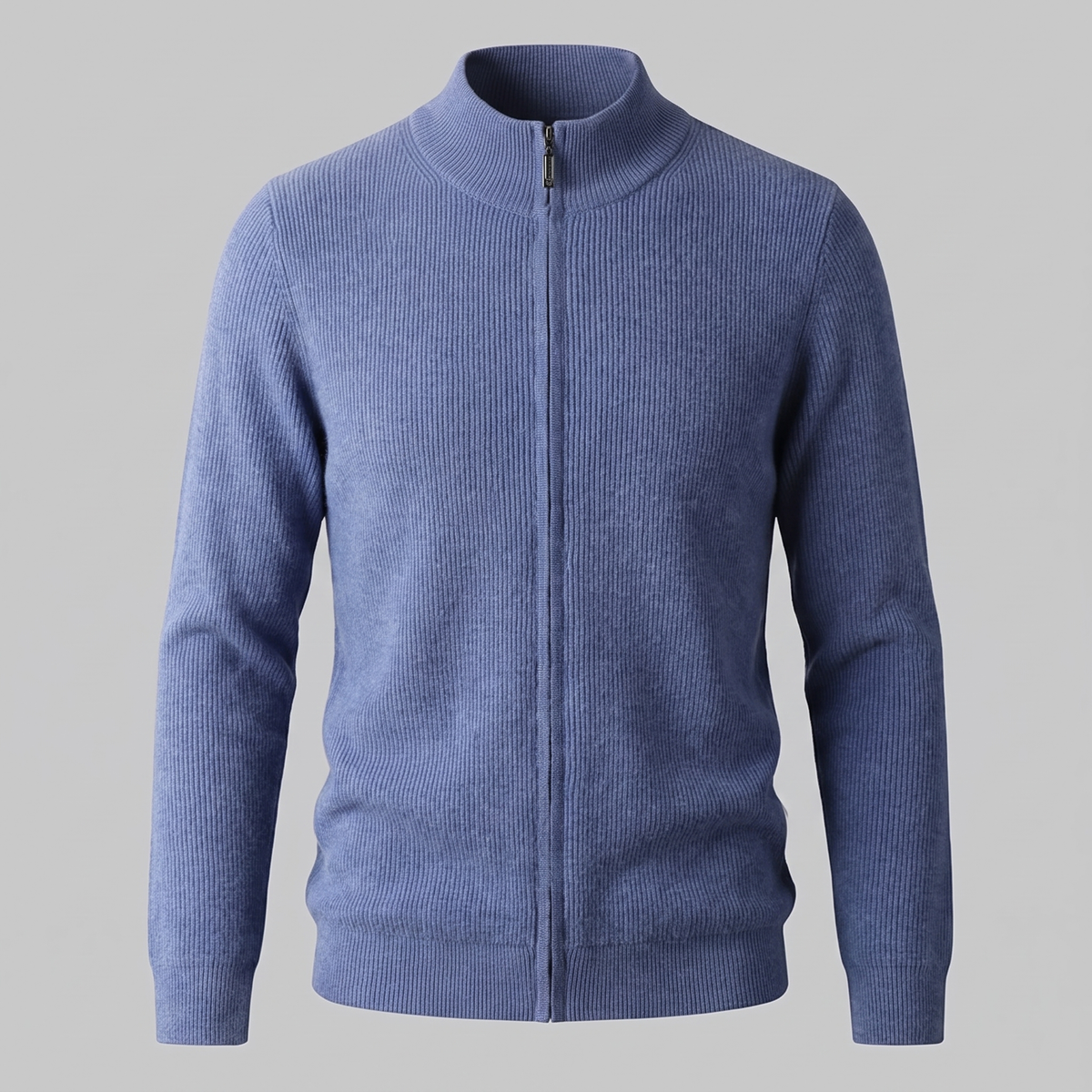 Men's Ribbed Knit Full-Zip Cardigan Relaxed Fit Long Sleeve Casual Layering