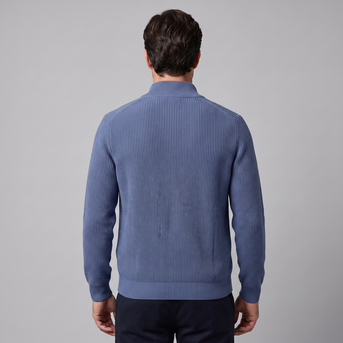 Men's Ribbed Knit Full-Zip Cardigan Relaxed Fit Long Sleeve Casual Layering