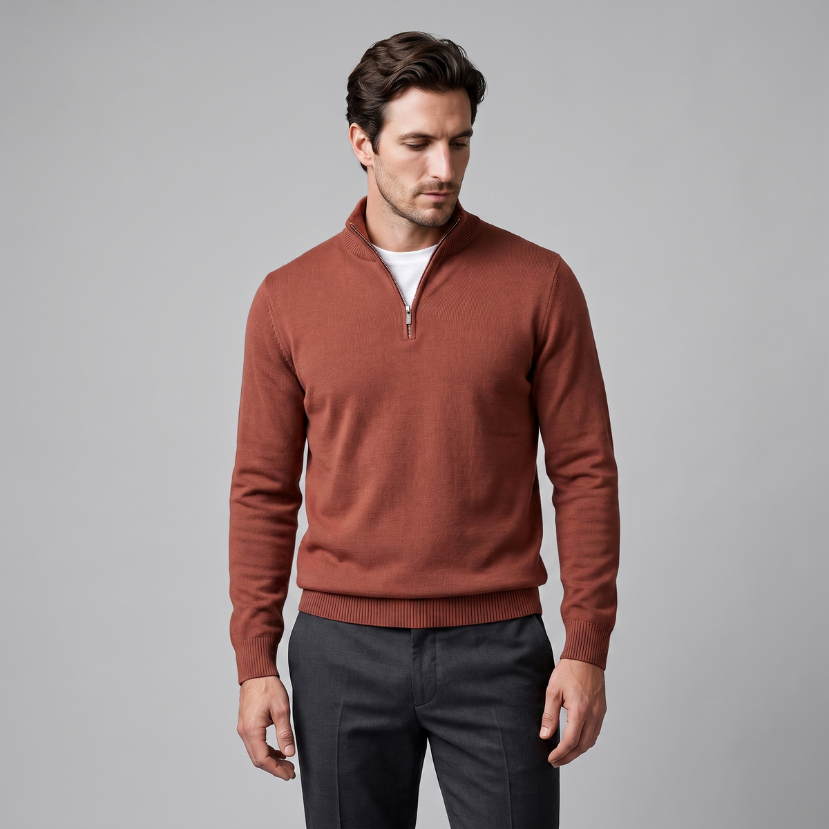 Men's Slim Fit Half-Zip Sweater Lightweight Knit Casual Layering Everyday