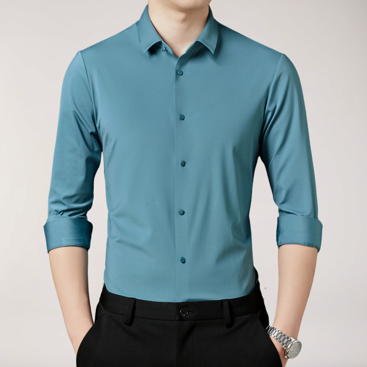 Men's Long Sleeve Button-Up Shirt Classic Fit Collared Casual Everyday Wear