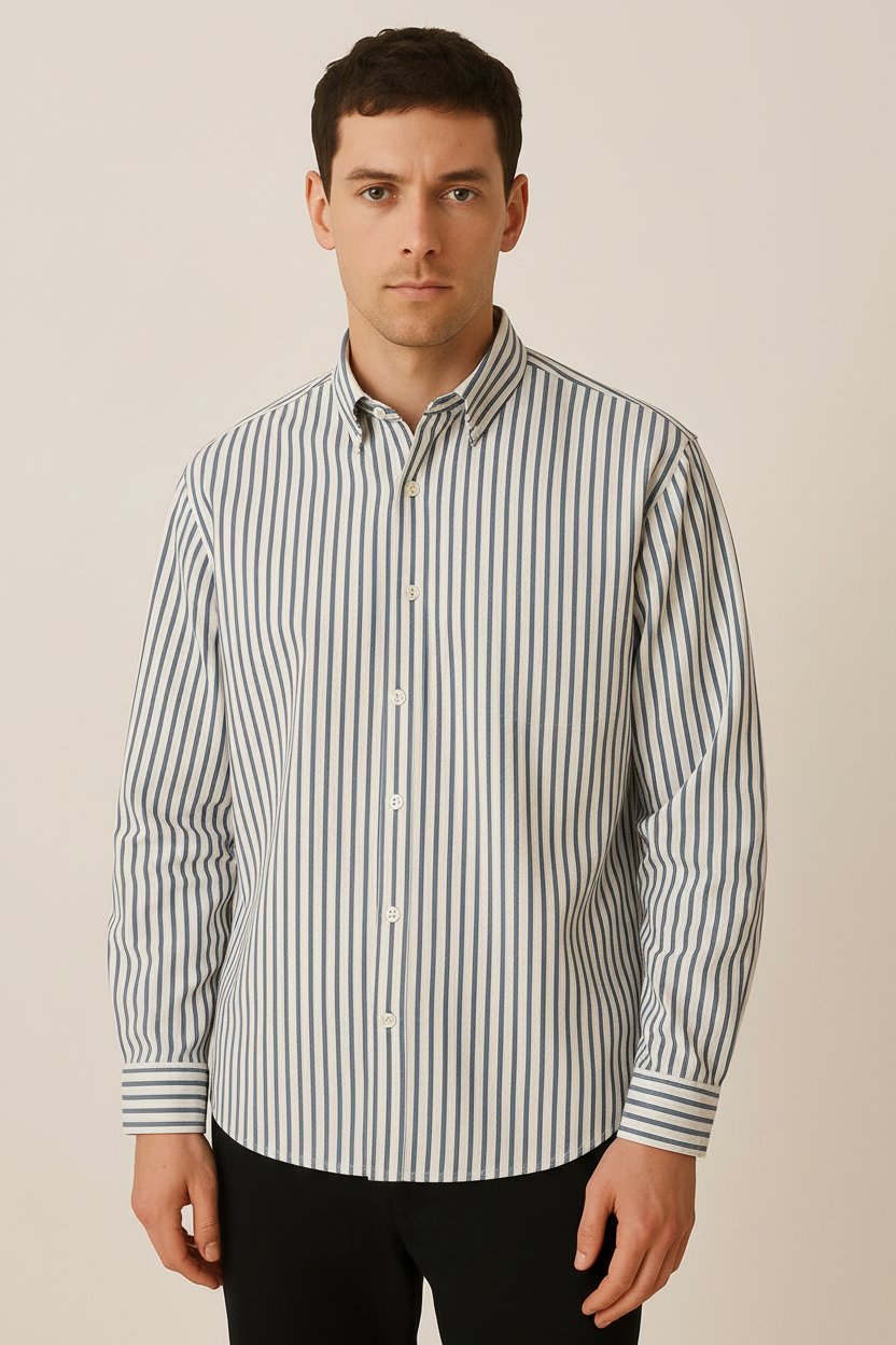 Men's Striped Long Sleeve Shirt Classic Fit Button-Down Casual Everyday Wear