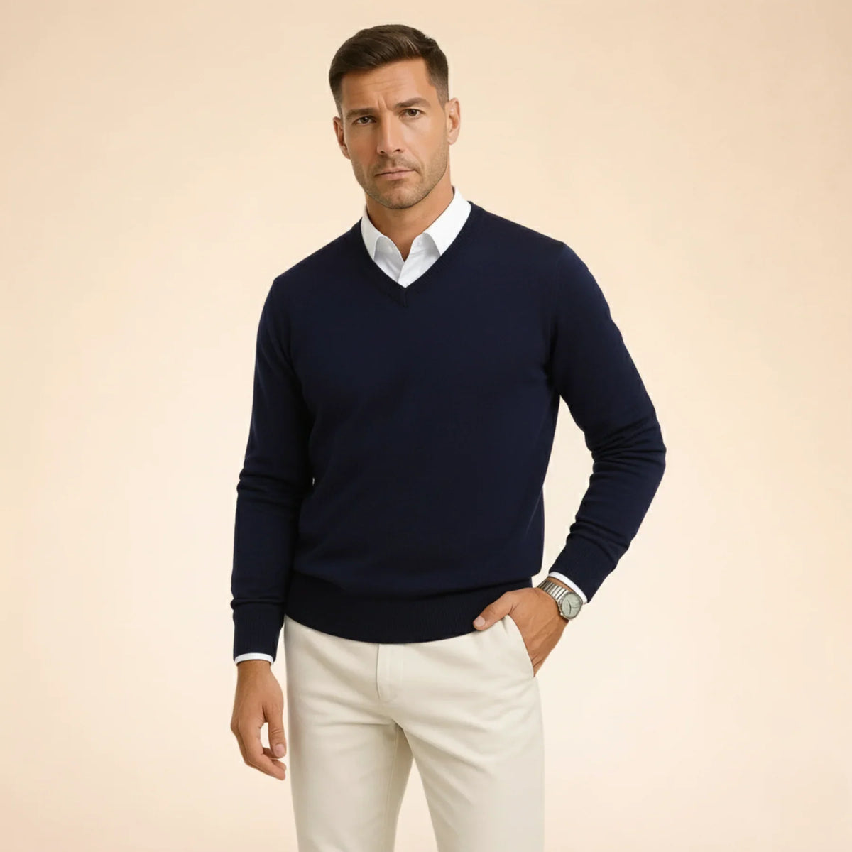 Men's V-Neck Sweater Relaxed Fit Long Sleeve Casual Layering Everyday