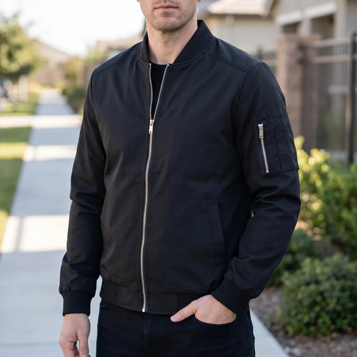 Men's Lightweight Bomber Jacket Zip Closure Stand Collar Casual Everyday