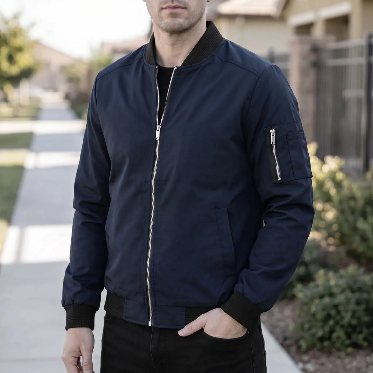 Men's Lightweight Bomber Jacket Zip Closure Stand Collar Casual Everyday