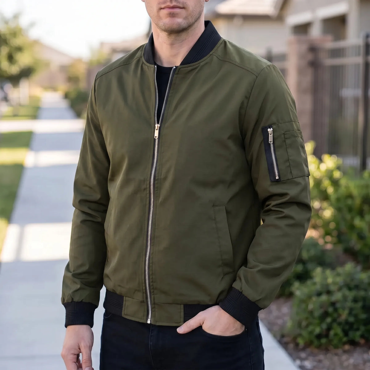 Men's Lightweight Bomber Jacket Zip Closure Stand Collar Casual Everyday
