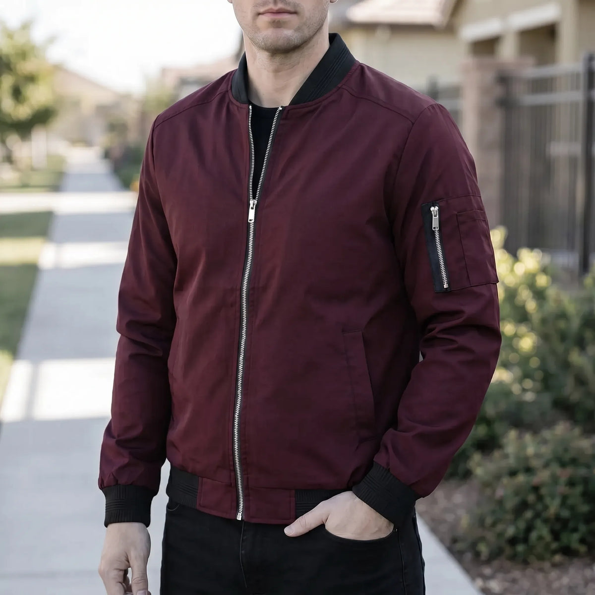 Men's Lightweight Bomber Jacket Zip Closure Stand Collar Casual Everyday