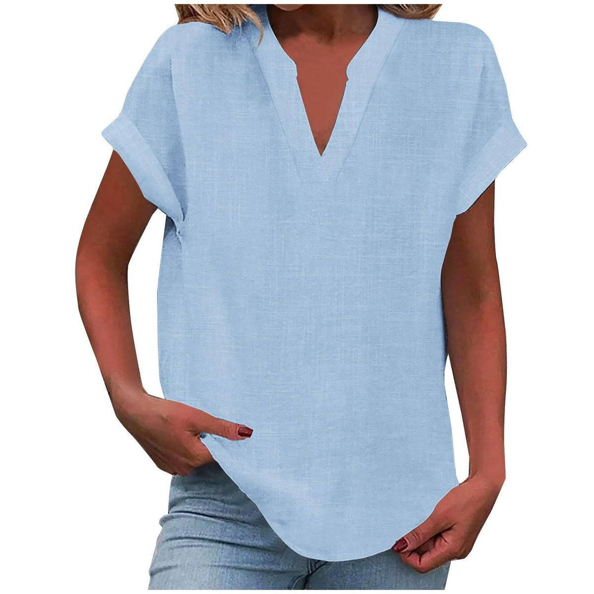 Women's Relaxed V-Neck Blouse Short Sleeve Casual Everyday Versatile