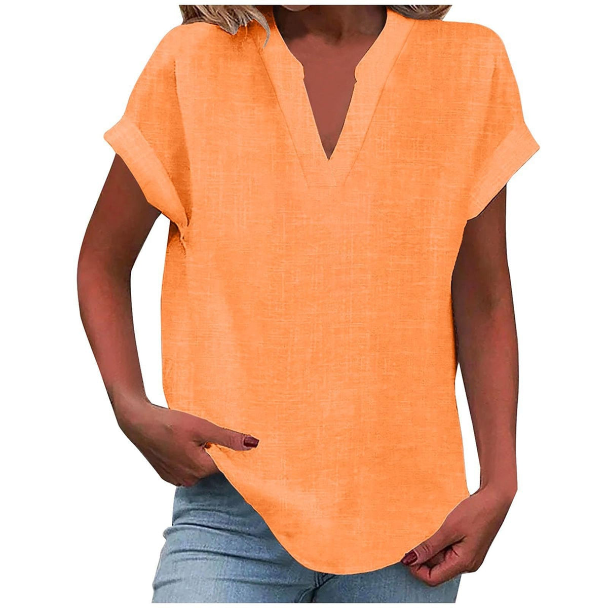 Women's Relaxed V-Neck Blouse Short Sleeve Casual Everyday Versatile