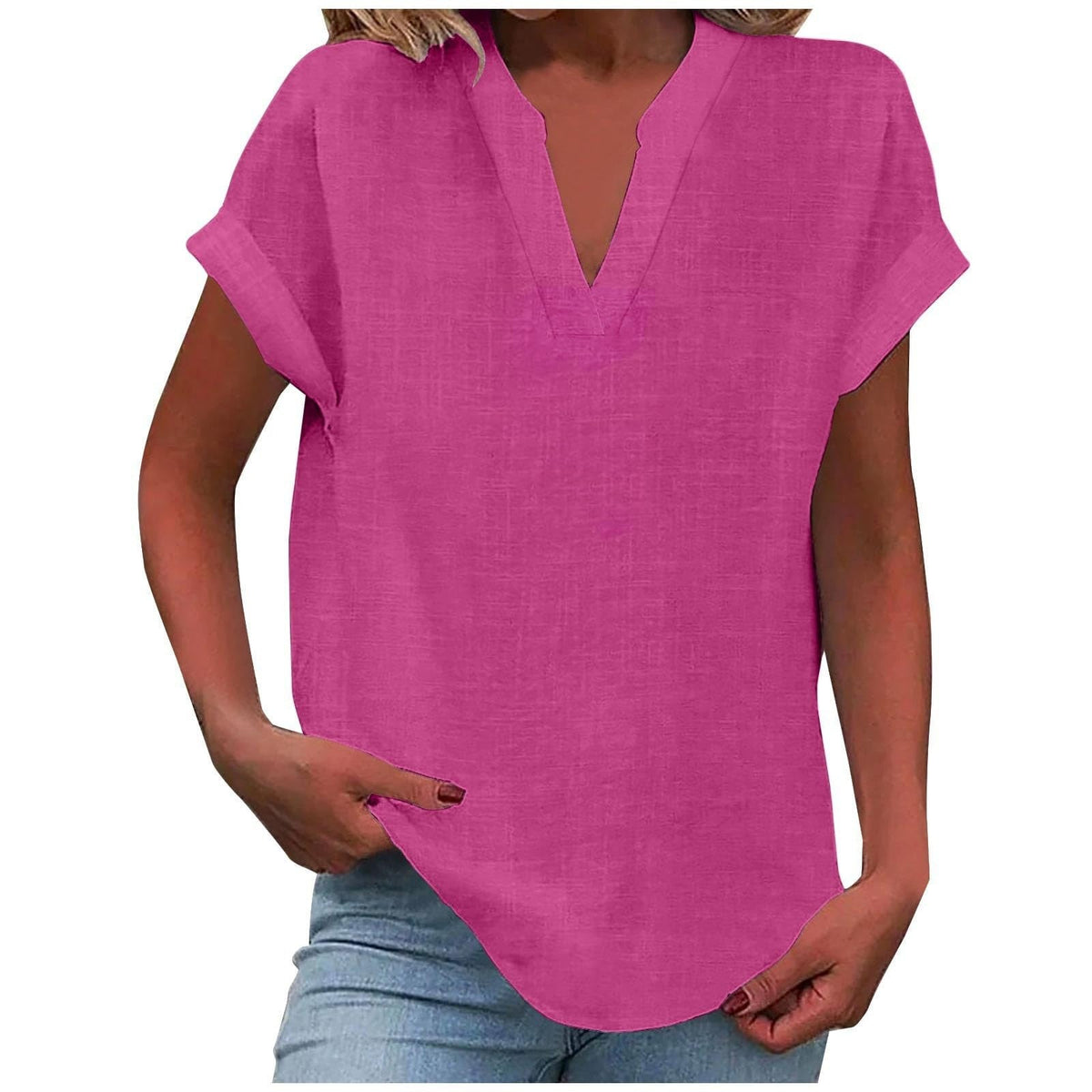 Women's Relaxed V-Neck Blouse Short Sleeve Casual Everyday Versatile