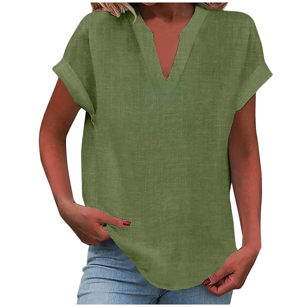 Women's Relaxed V-Neck Blouse Short Sleeve Casual Everyday Versatile
