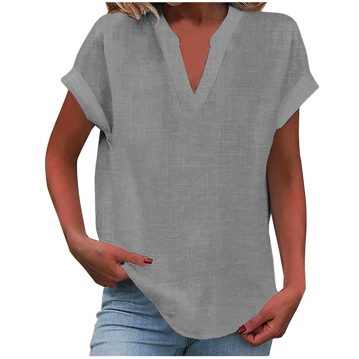 Women's Relaxed V-Neck Blouse Short Sleeve Casual Everyday Versatile