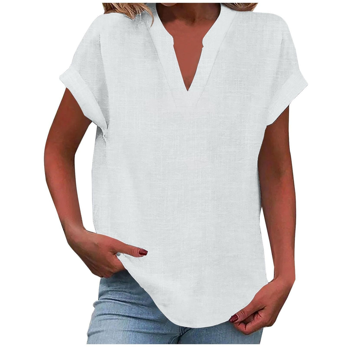 Women's Relaxed V-Neck Blouse Short Sleeve Casual Everyday Versatile
