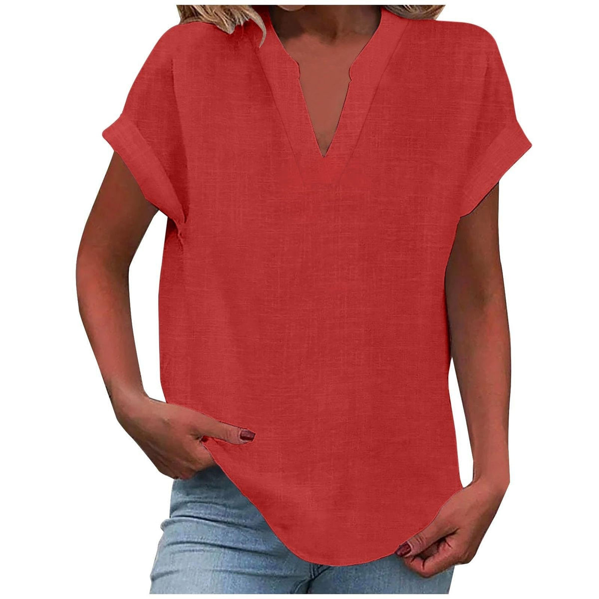 Women's Relaxed V-Neck Blouse Short Sleeve Casual Everyday Versatile