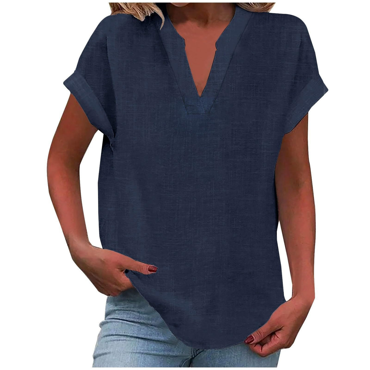 Women's Relaxed V-Neck Blouse Short Sleeve Casual Everyday Versatile