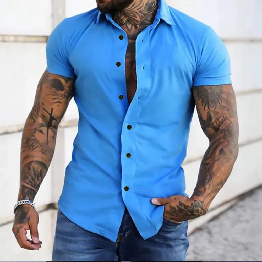 Men's Slim Fit Short Sleeve Shirt Casual Collared Everyday Wear