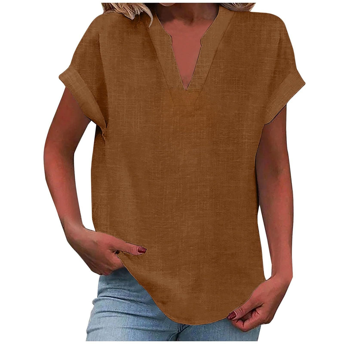 Women's Relaxed V-Neck Blouse Short Sleeve Casual Everyday Versatile