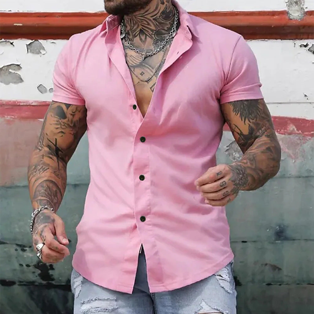 Men's Slim Fit Short Sleeve Shirt Casual Collared Everyday Wear