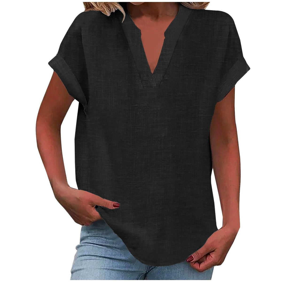 Women's Relaxed V-Neck Blouse Short Sleeve Casual Everyday Versatile