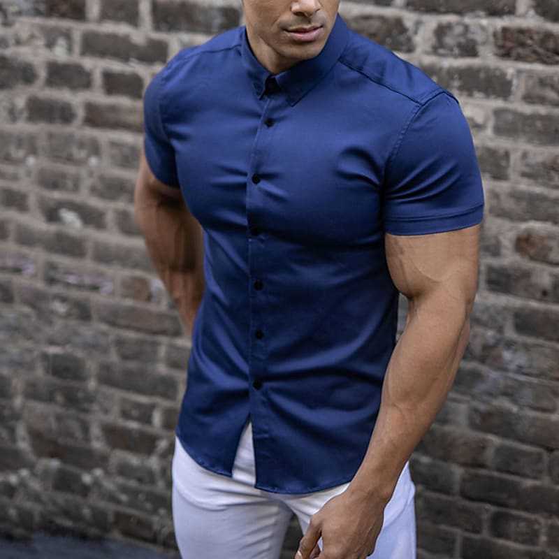 Men's Slim Fit Short Sleeve Shirt Casual Collared Everyday Wear