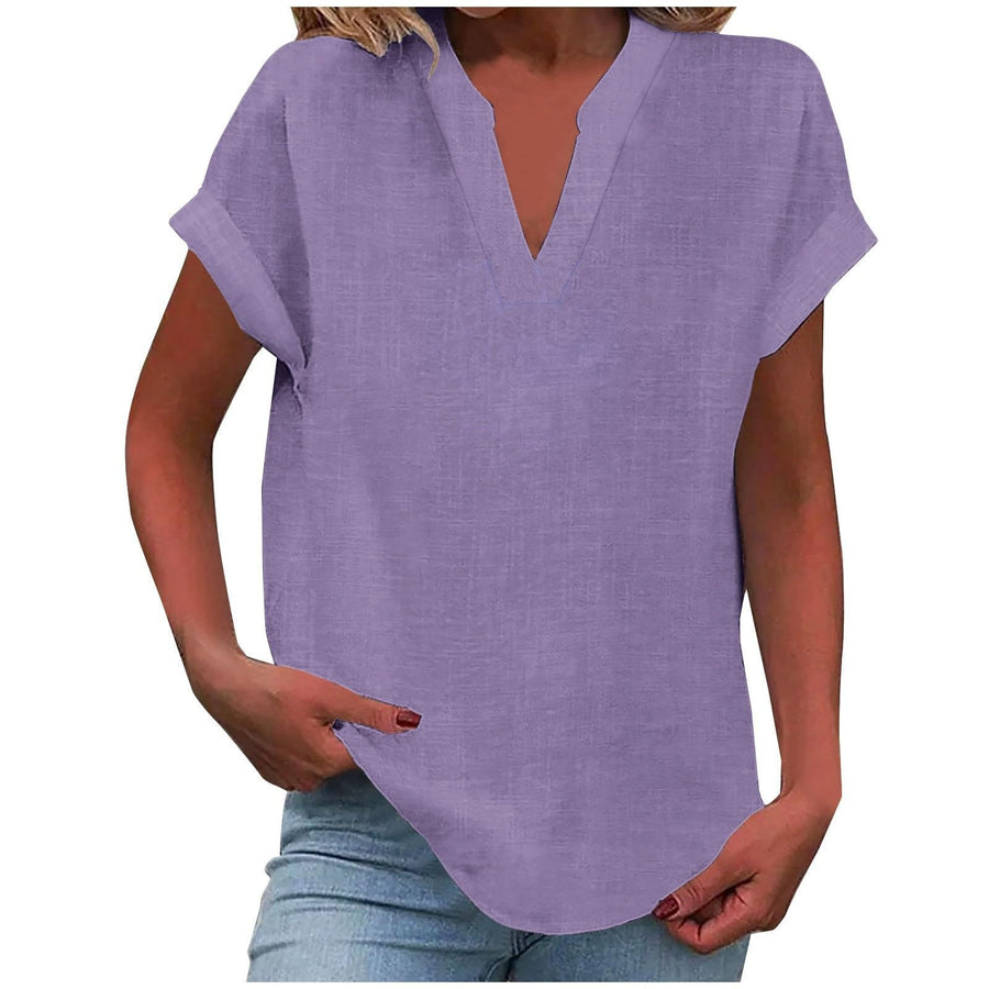 Women's Relaxed V-Neck Blouse Short Sleeve Casual Everyday Versatile
