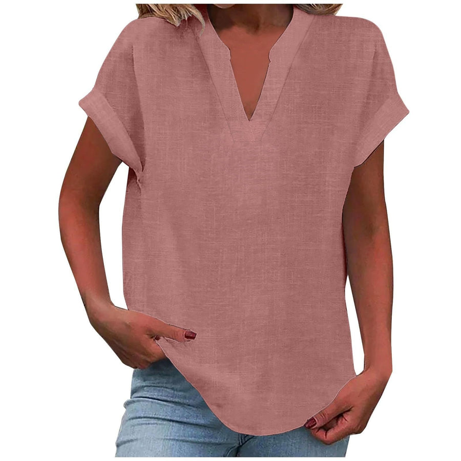 Women's Relaxed V-Neck Blouse Short Sleeve Casual Everyday Versatile