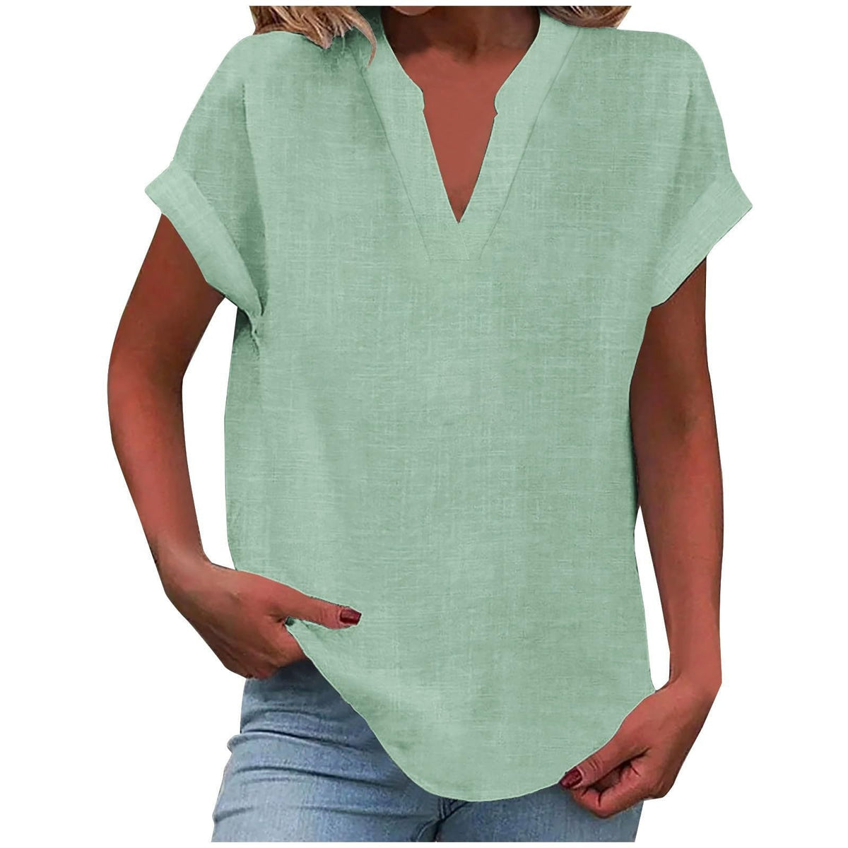 Women's Relaxed V-Neck Blouse Short Sleeve Casual Everyday Versatile
