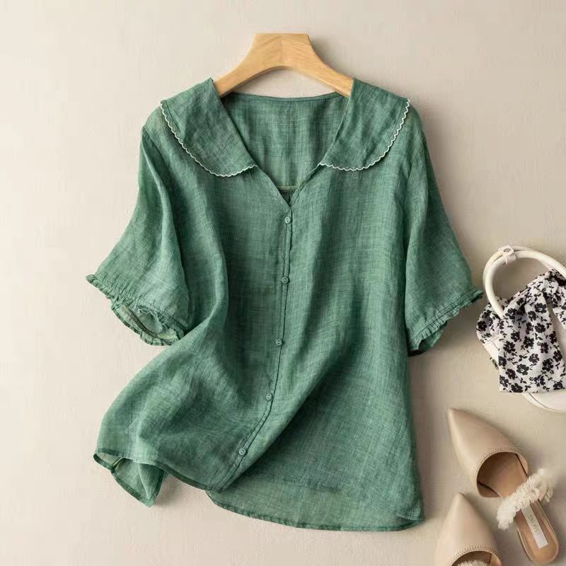 Women's Vintage Blouse Button Detail Relaxed Fit Long Sleeve Casual Everyday
