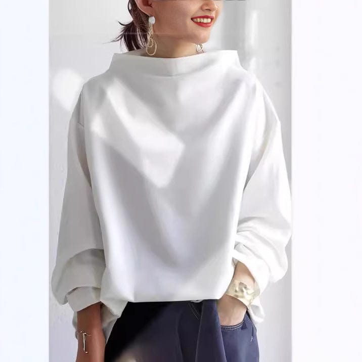 Women's High-Neck Soft Knit Top Long Sleeve Fitted Casual Everyday