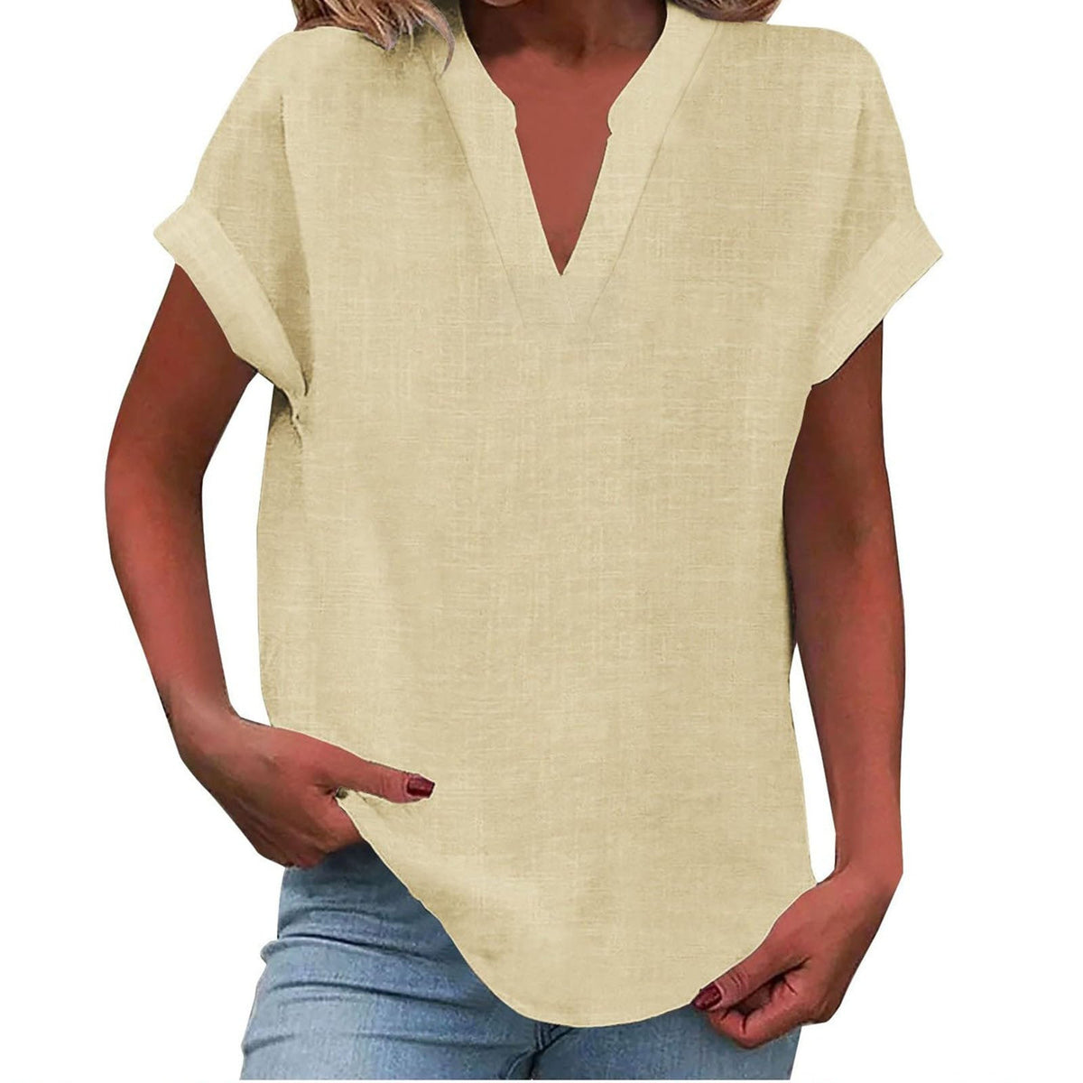Women's Relaxed V-Neck Blouse Short Sleeve Casual Everyday Versatile