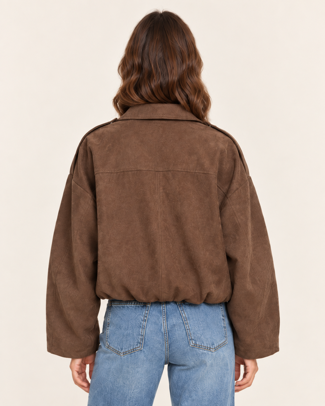 Women's Oversized Cropped Faux Suede Jacket with Zip Front