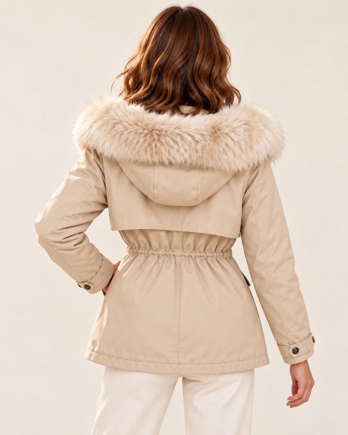 Women's Padded Winter Coat with Fur-Style Hood Trim
